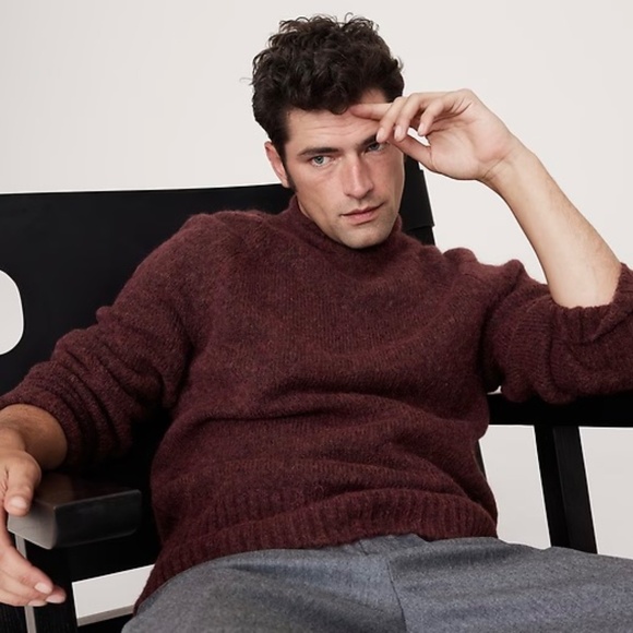 BANANA REPUBLIC Alpaca/Wool Blend Rolled Crew Neck Sweater in Rust Heather - L - Picture 3 of 11